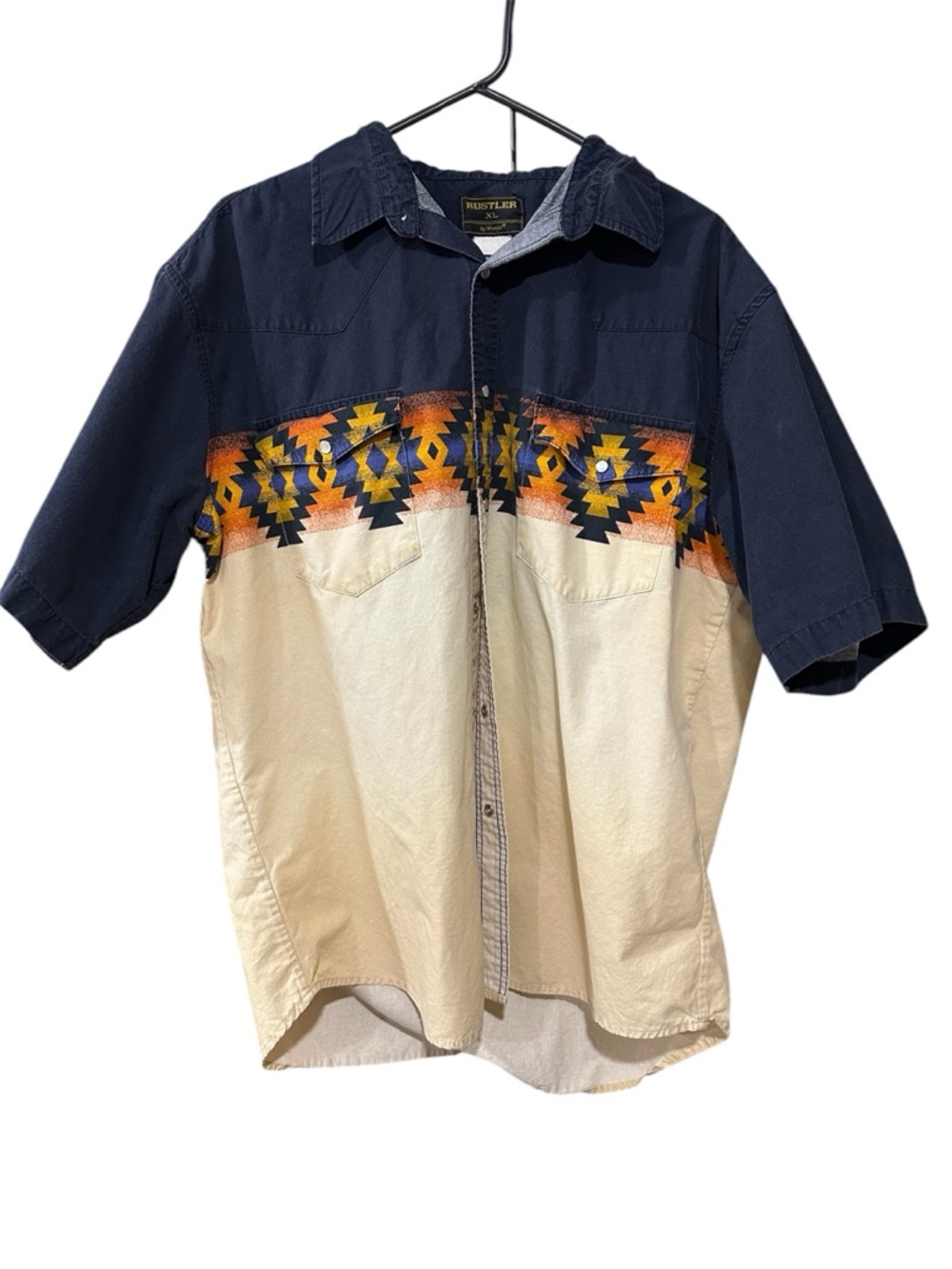 Vintage Rustler by Wrangle Southwestern Short Sleeve Button-Up - Navy & Cream